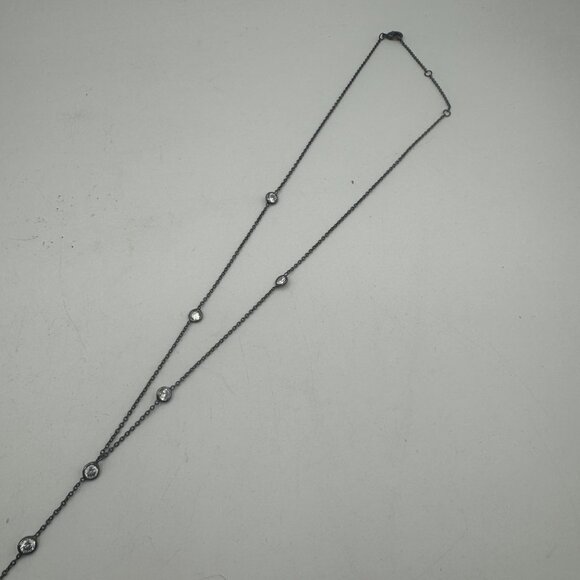 Silver-Tone Y Chain Necklace With Clear Crystal Accents & Lobster Clasp Closure - Picture 4 of 5